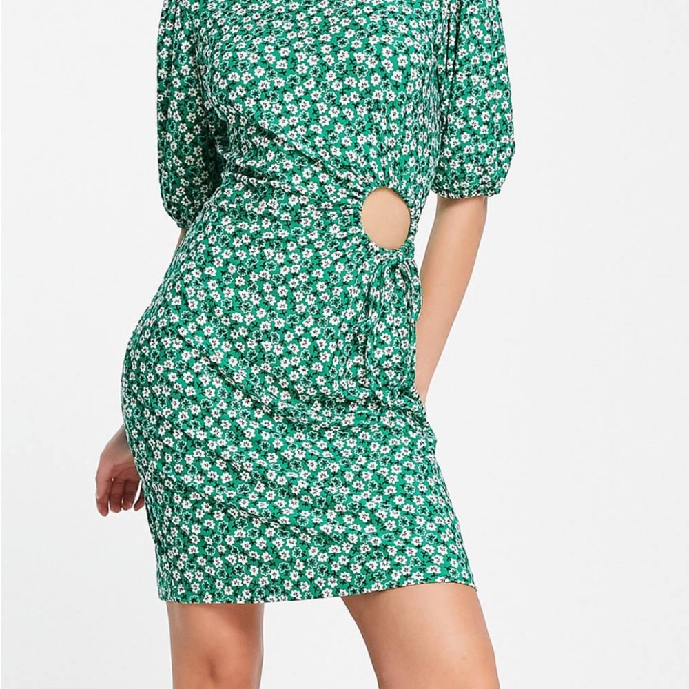 Floral Mini Jersey Dress with Cut Out Detail